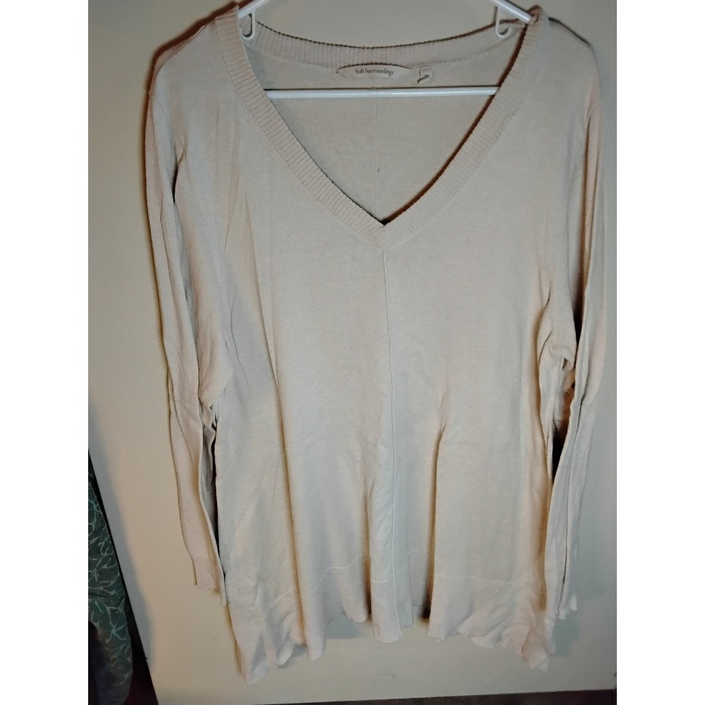 Soft‎ Surroundings Womens Beige V-Neck Long Sleeve Knit Tunic Sweater Size 1X
